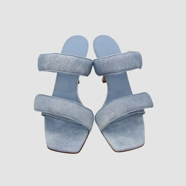 Light Blue Open Toe Square Toe Front Touch Strap Fastening Slip on Style