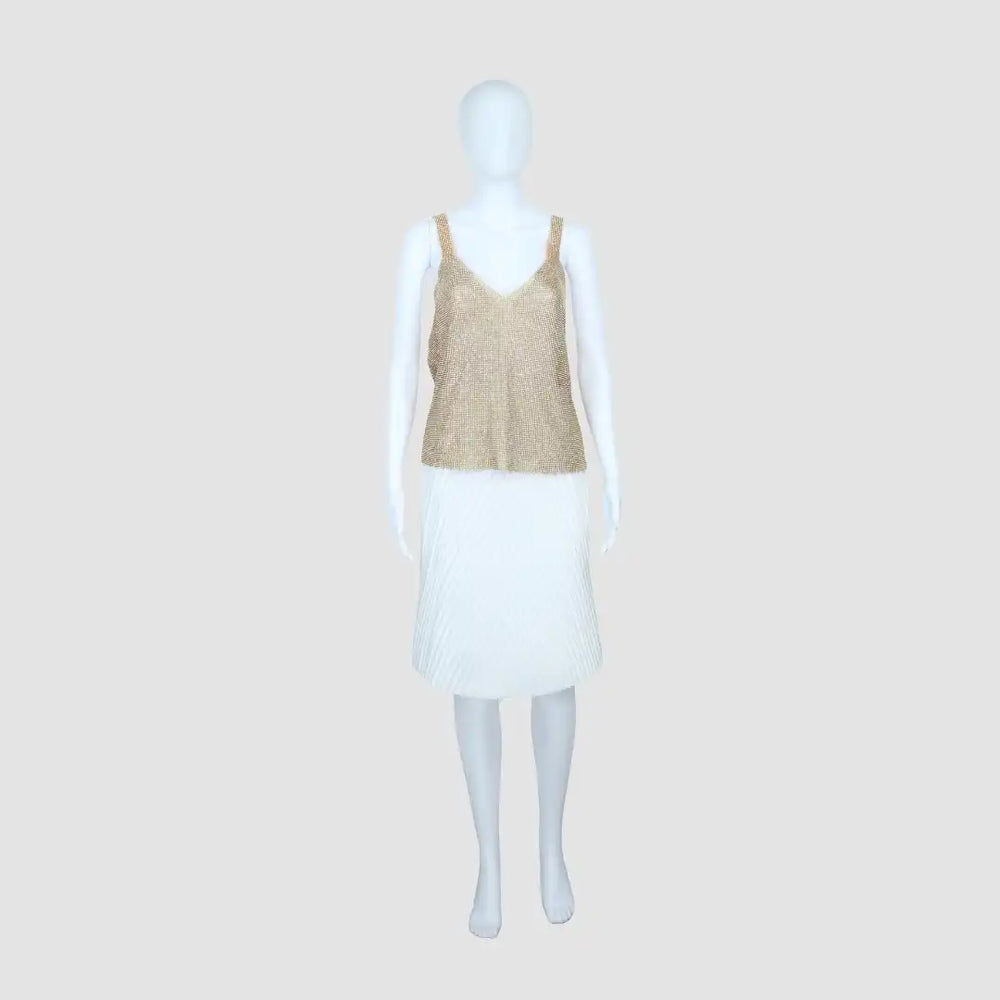 Gold V-neck crystal embellished Sleeveless Top