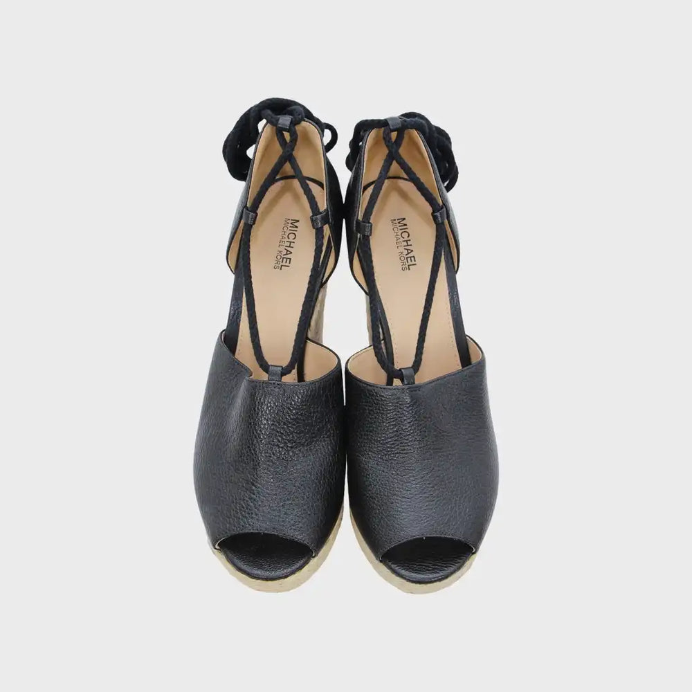 Black Leather Hastings Lace-Up Wedge Sandal