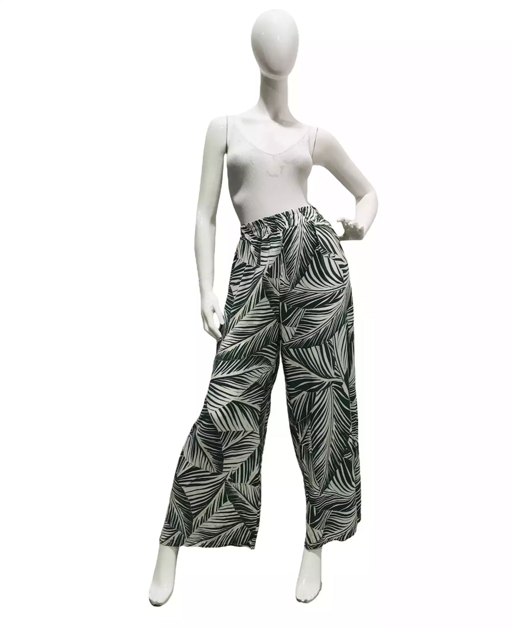 Green Leafy Wide-Leg Trousers