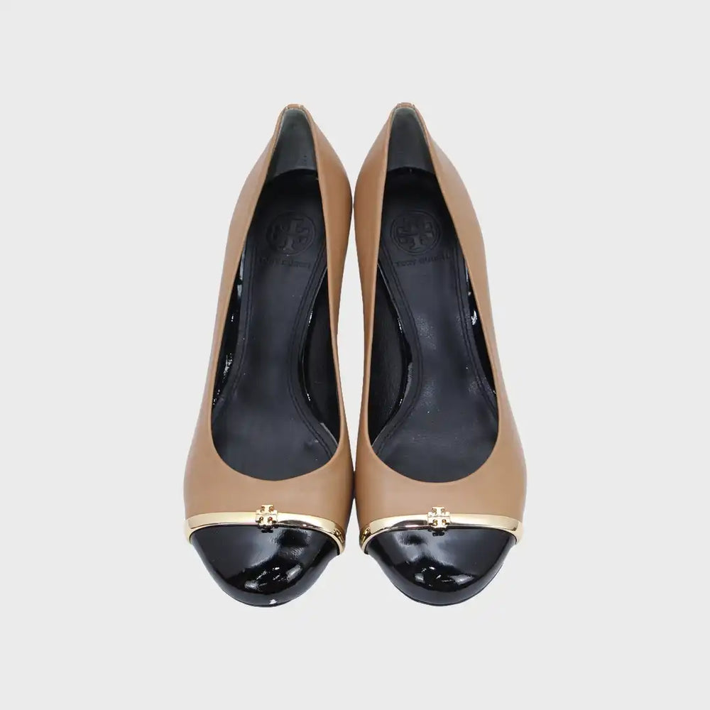 Tan Caroline Wedge Patent Leather Heel Shoes