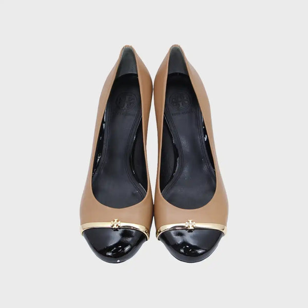 Tan Caroline Wedge Patent Leather Heel Shoes