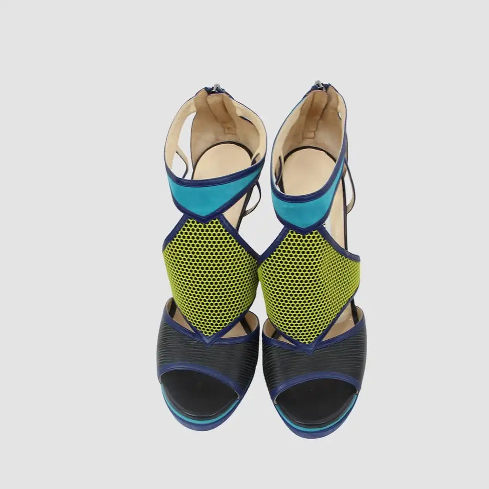 Calfskin Suede Enamel Lythe Mixed Media Platform Sandals