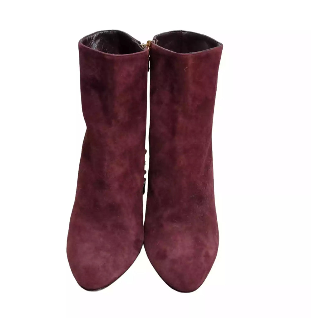 Maroon Ankle Boots with Gold Zipper