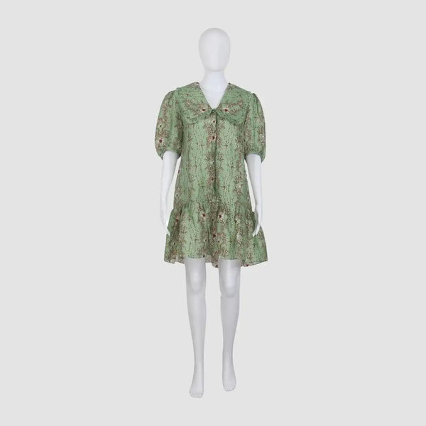 Sandro Mint Floral Print Twill Mini Dress