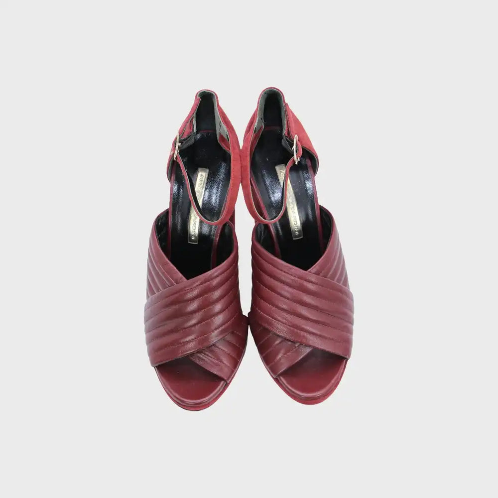 Maroon Leather High Heeled Sandals