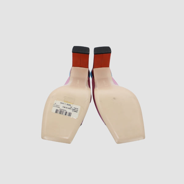 Multicolor Solid Color Leather Backing Square Toeline Square Heel Slide sandals