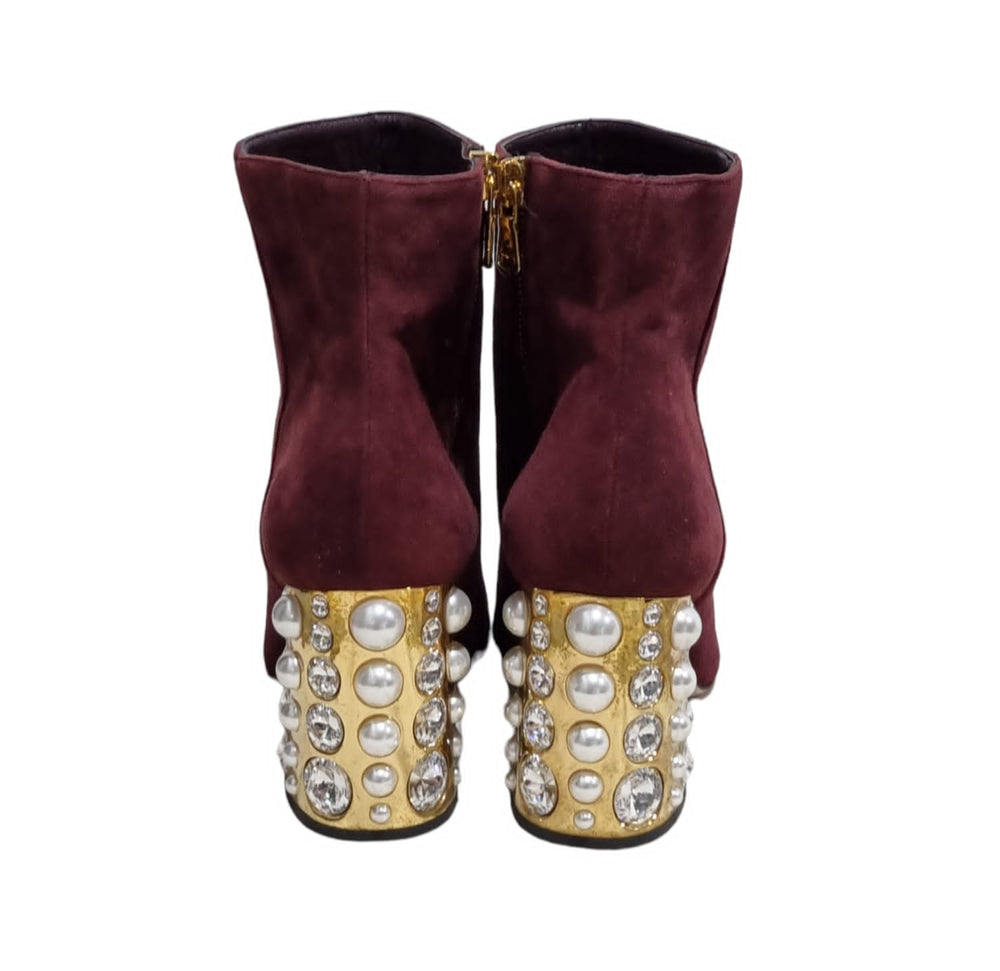 Maroon Ankle Boots with Gold Zipper