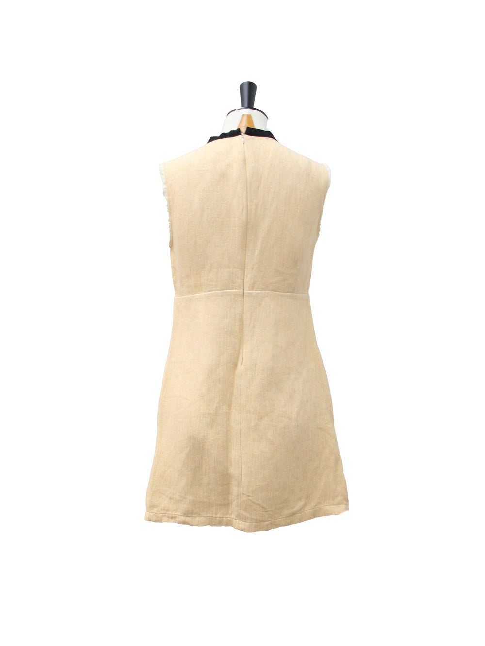 Maje Beige Linen-Blend Mini Dress with Black Bow Detail