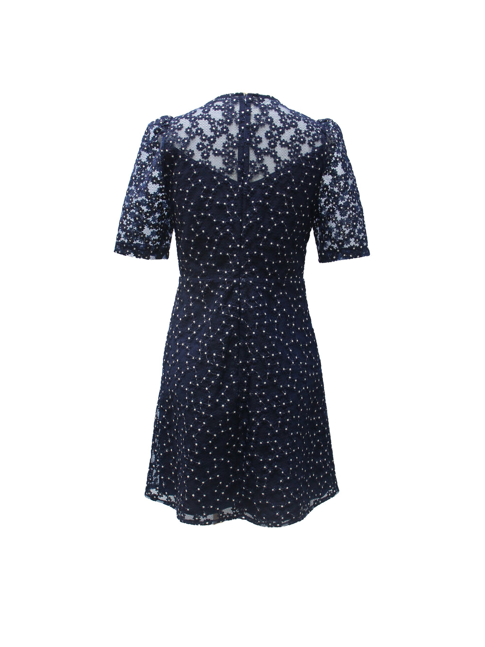 Sandro Navy Lace Mini Dress with Embellished Collar