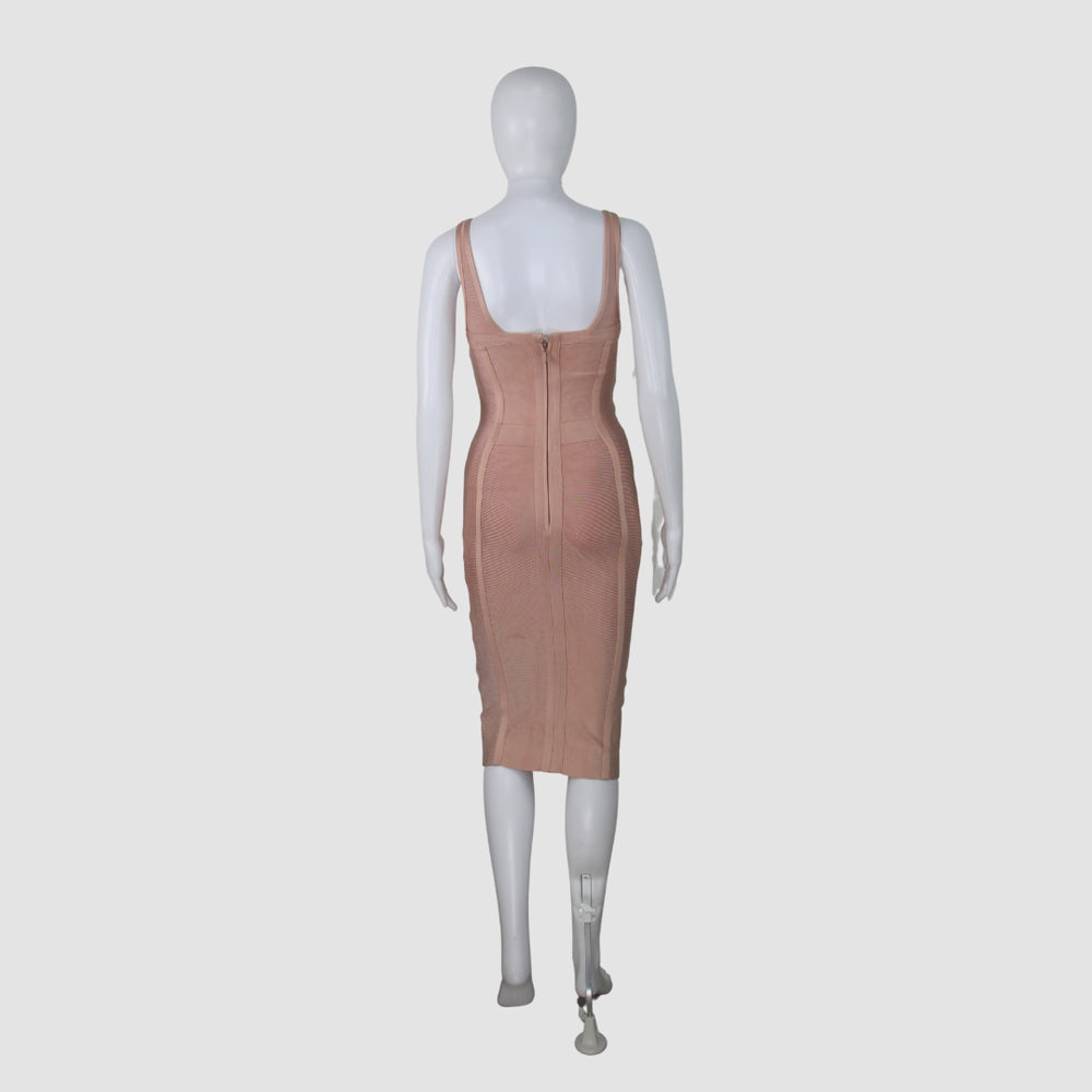 Pink Rayon with Nylon Spandex Bodycon Midi Dress