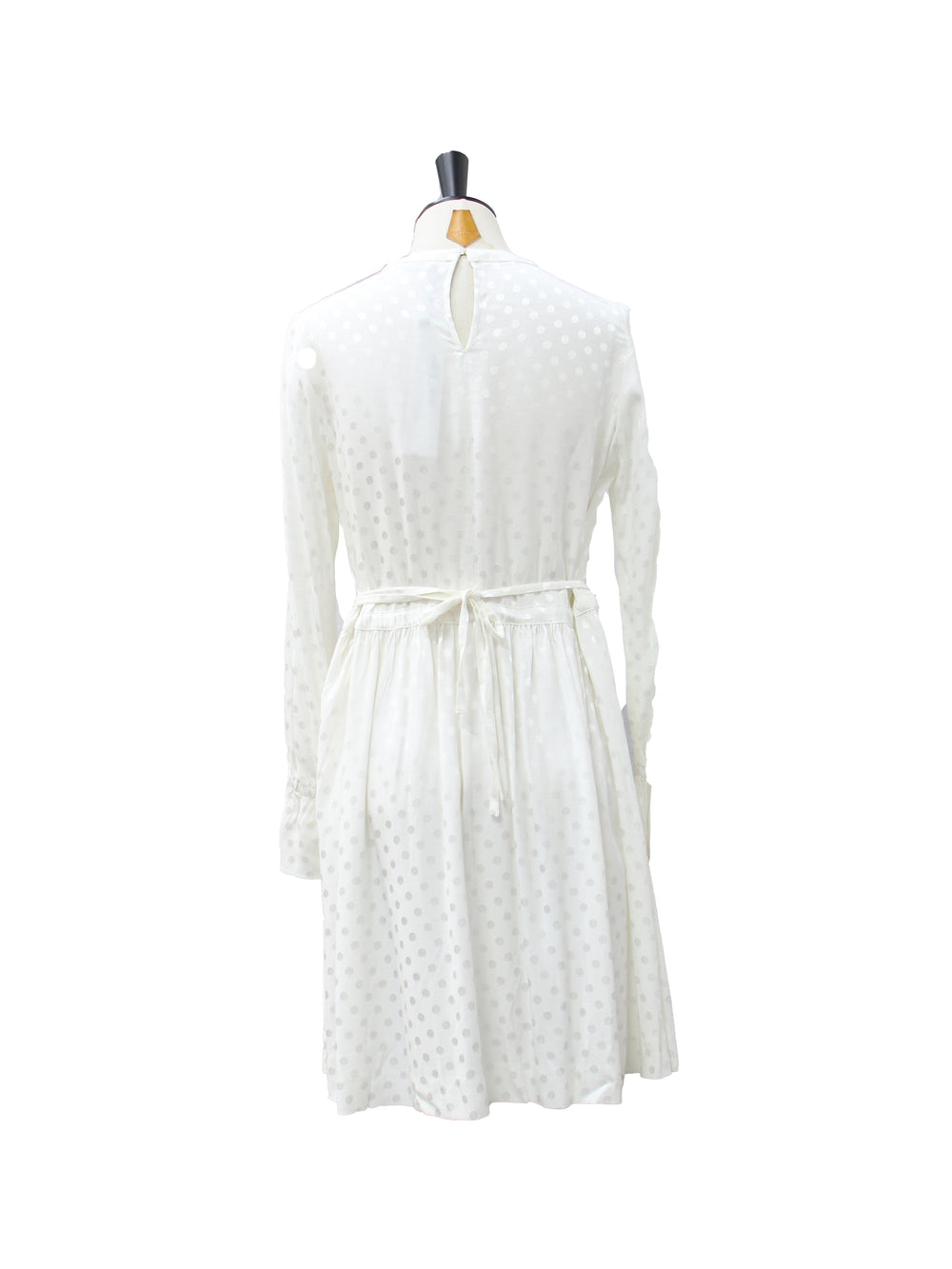 Sandro White Polka Dot Mini Dress with Ruffled Cuffs