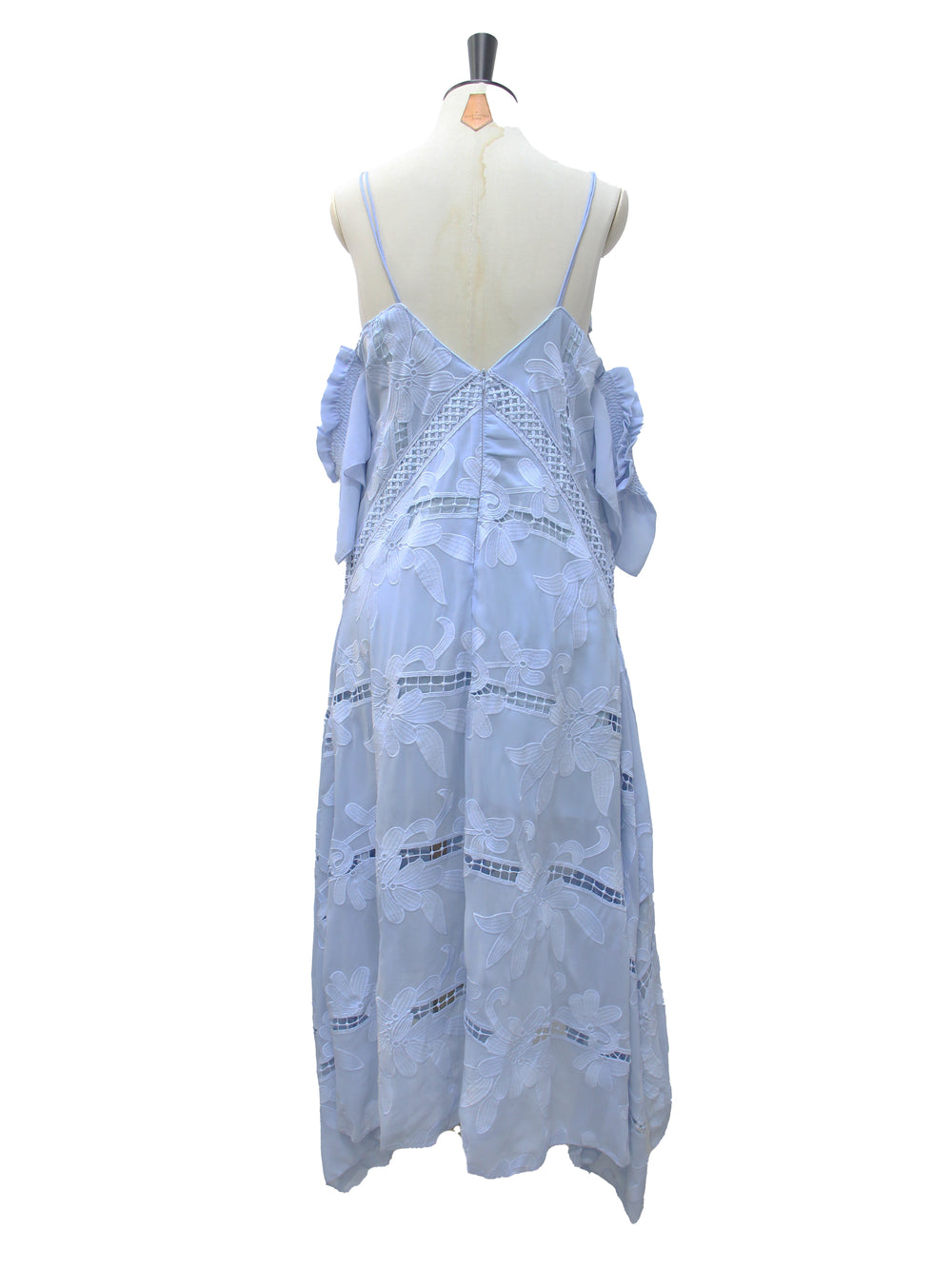 Self-Portrait Sky Blue Floral Lace & Ruffle Midi Dress