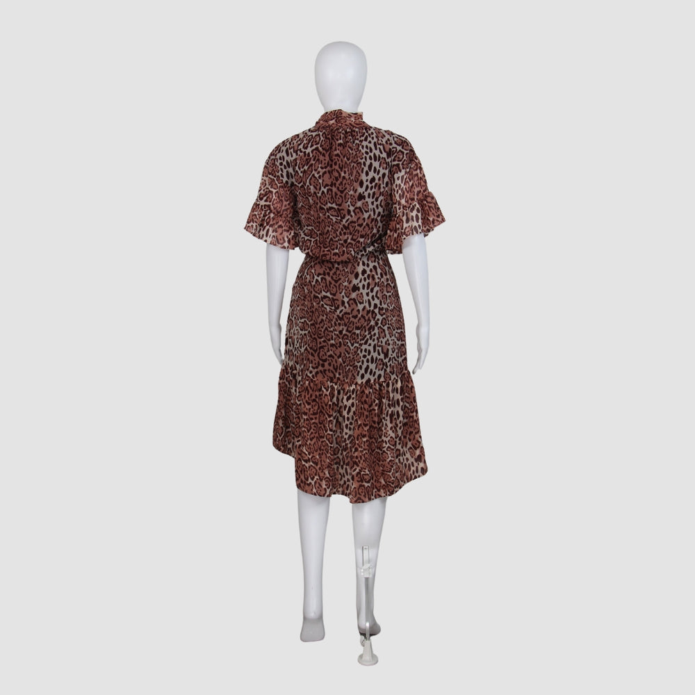 Leopard High Low Ruffle Flounce Dress Midi Dress