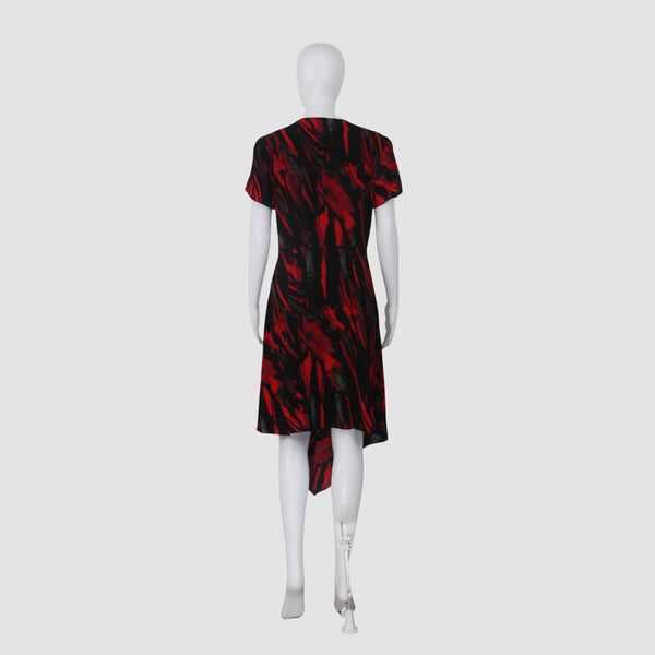 Halston Multicolor Printed V-Neck Split Flutter Sleeve Midi Dress