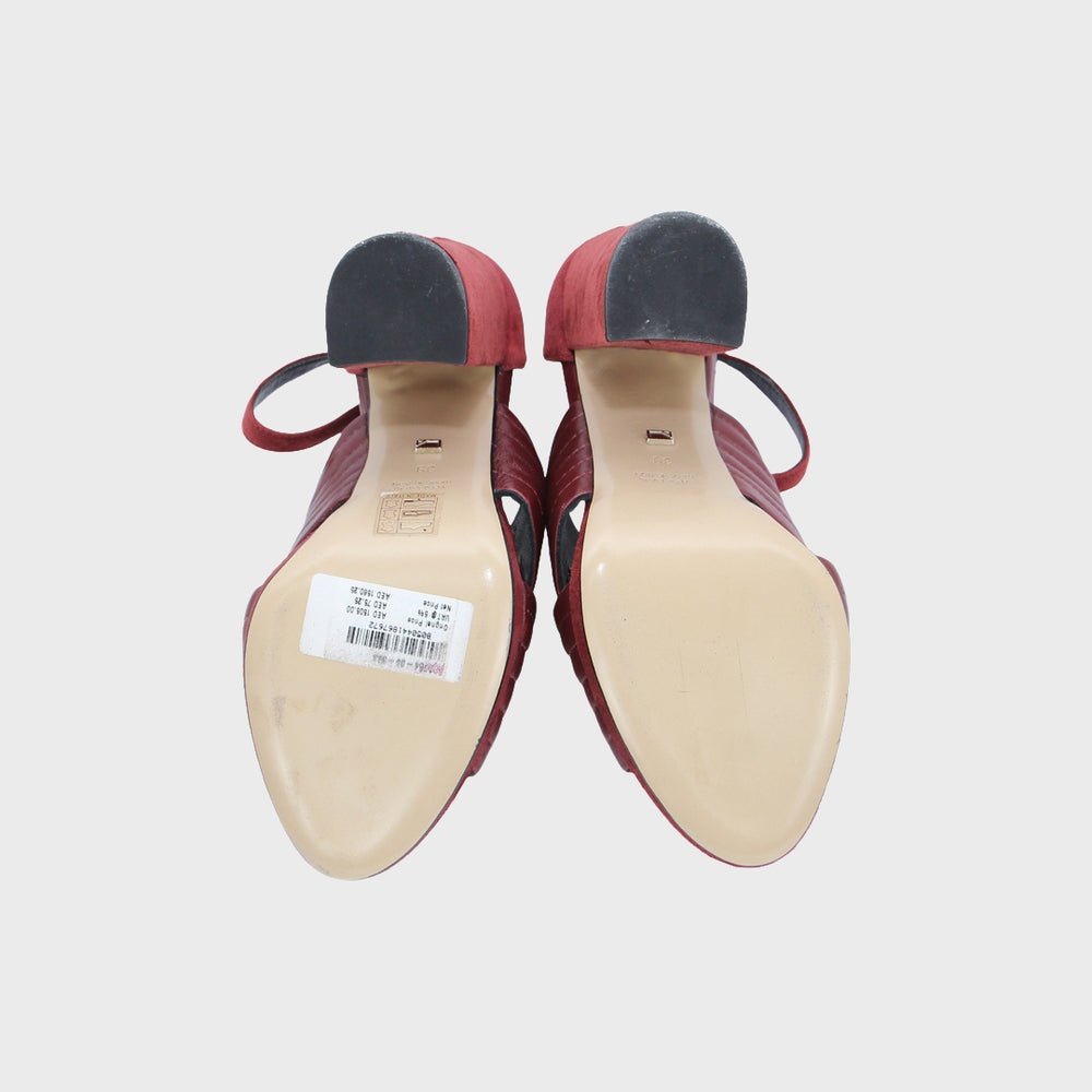 Maroon Leather High Heeled Sandals