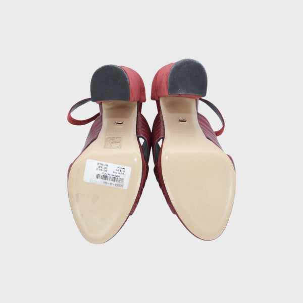 Maroon Leather High Heeled Sandals