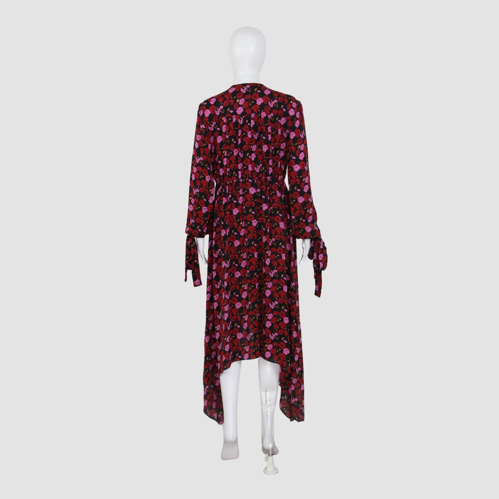 Floral Print Long Sleeve Buttons Down Midi Dress