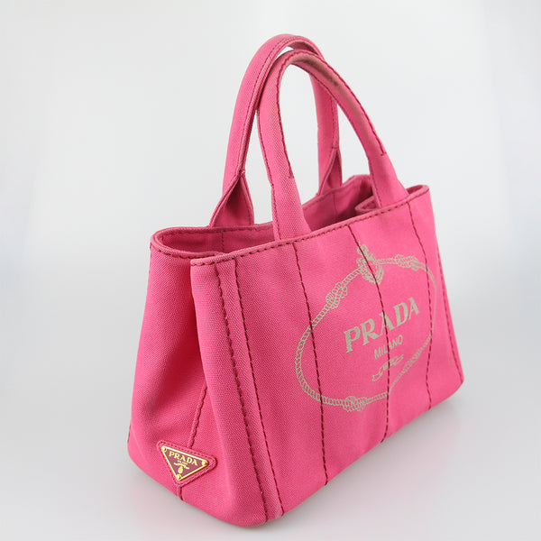 Prada Prada Pink Canapa Canvas Logo Print Tote