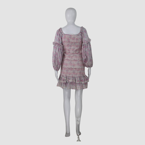 Multicolor Three-Quarter Sleeve V-Neck Printed Mini Dress