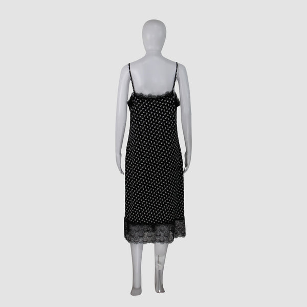 Michael Kors Black Polcadot White Mesh trim Slip Dress