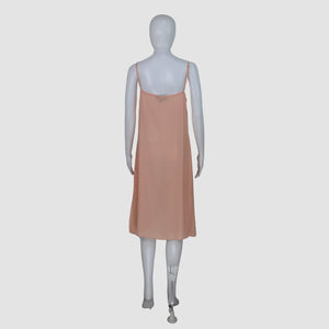 Peach Solid Shoulder Straps Cotton A-Line Dress
