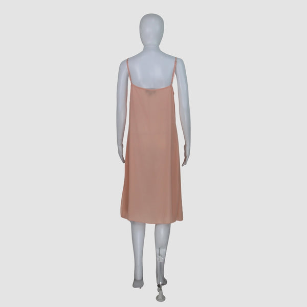 Peach Solid Shoulder Straps Cotton A-Line Dress