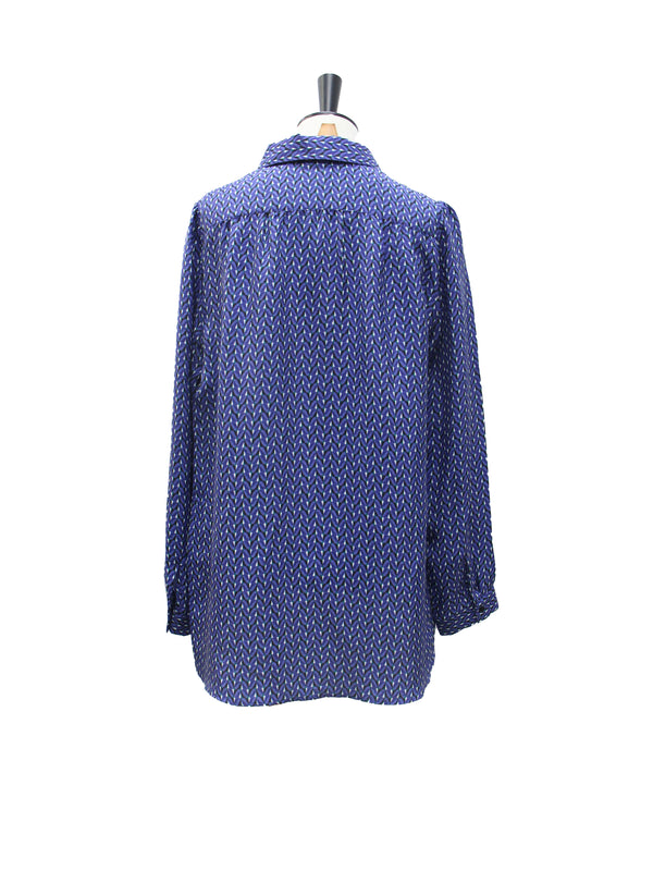Atos Lombardini Blue Geometric Print Silk Blouse