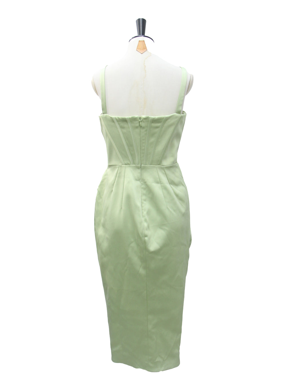 House of CB Sage Green Corset Draped Satin Midi Dress