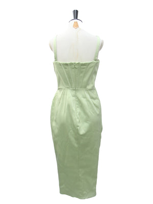 House of CB Sage Green Corset Draped Satin Midi Dress