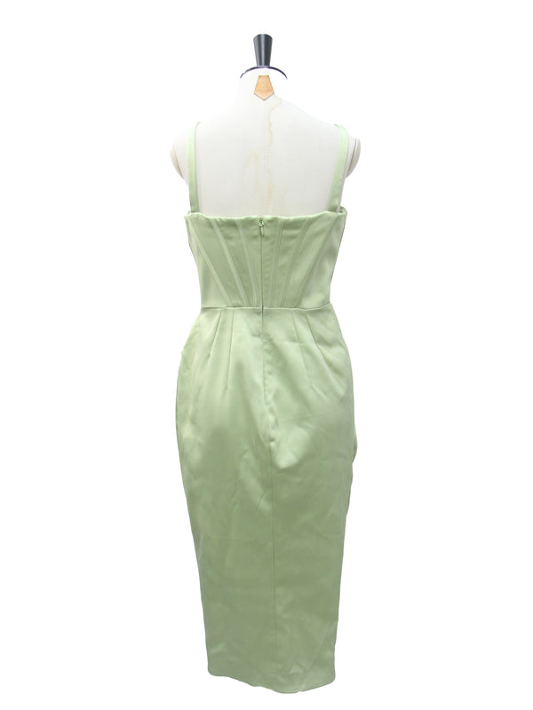 House of CB Sage Green Corset Draped Satin Midi Dress