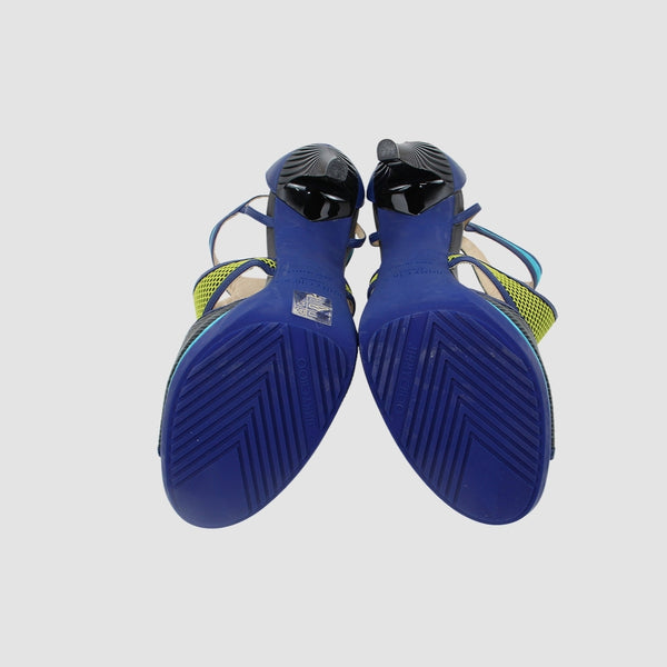 Calfskin Suede Enamel Lythe Mixed Media Platform Sandals
