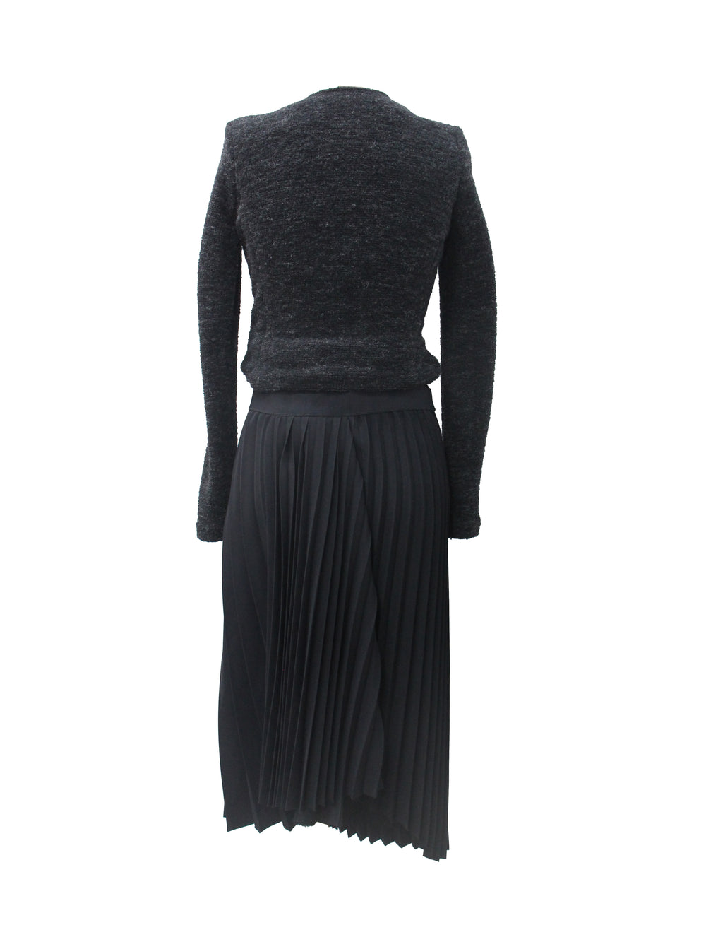 Balenciaga Black Pleated Logo Waistband Midi Skirt