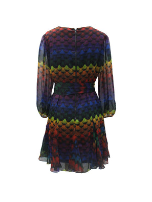 Alice + Olivia Rainbow Feather Print Long Sleeve Mini Dress