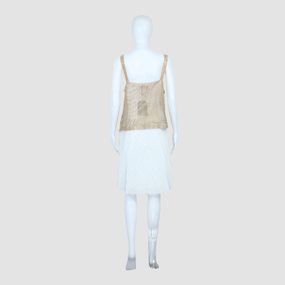Gold V-neck crystal embellished Sleeveless Top