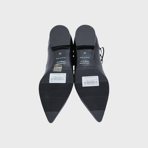 Black Leather Lace-Up Ballerina Shoes