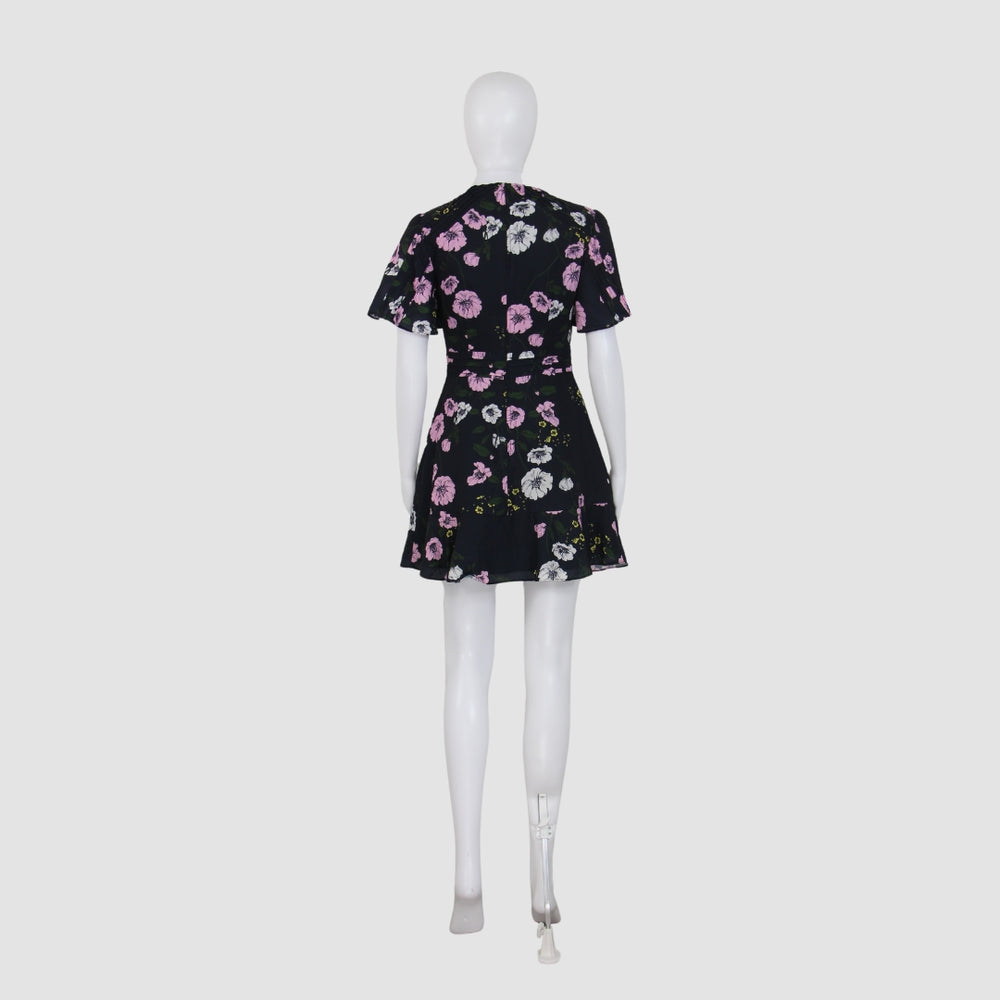 Floral Print Cape Sleeve Mini Dress