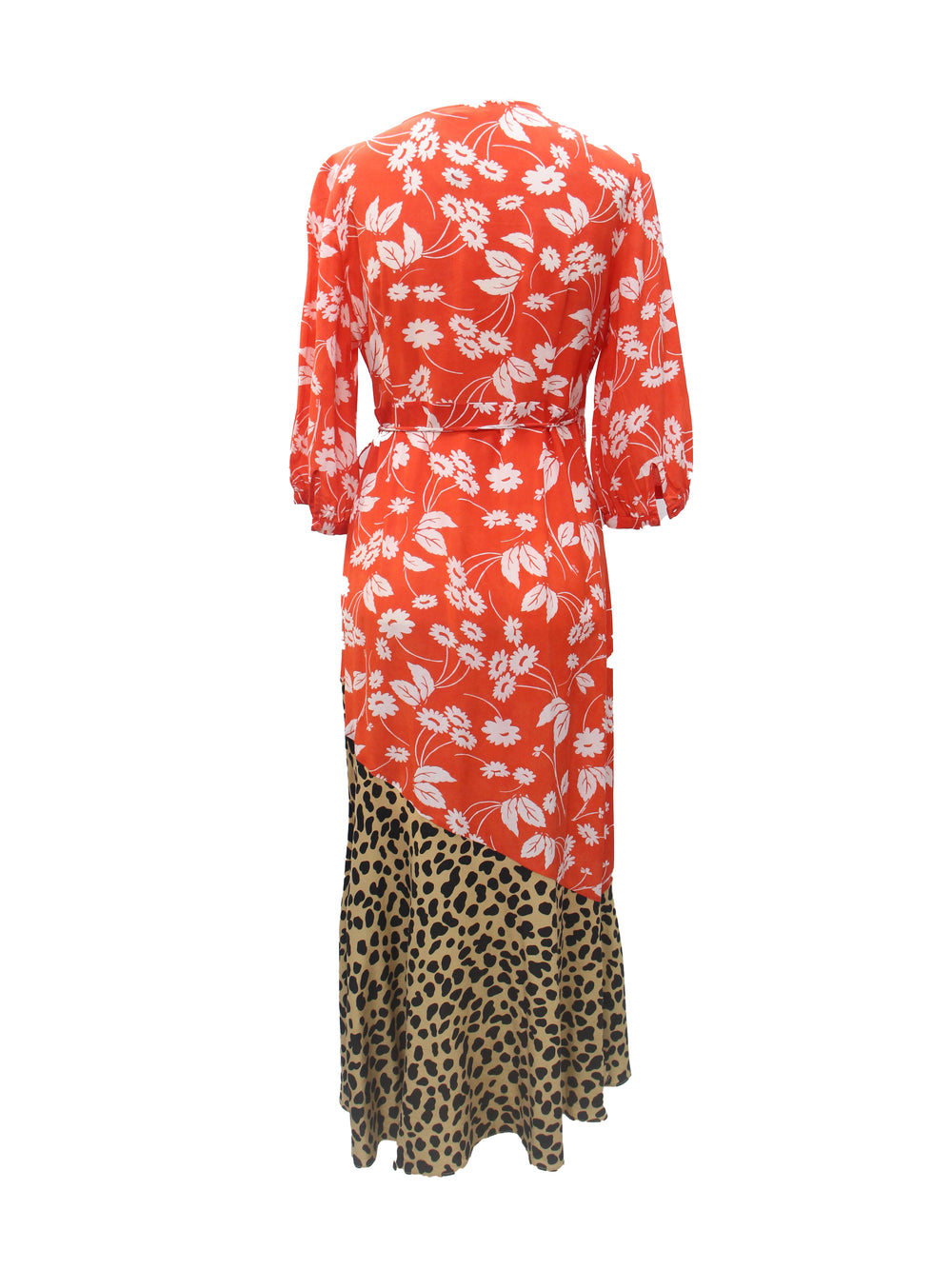 RIXO Mixed Print Wrap Midi Dress