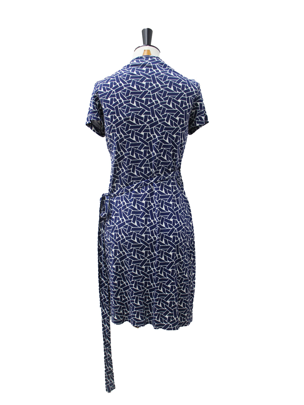 Diane von Furstenberg Blue & White Geometric Print Wrap Dress