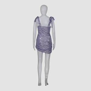Lilac Metallic Bustier Shoulder Tie Mini Dress