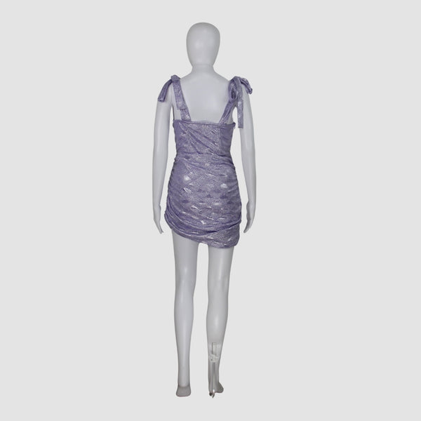 Lilac Metallic Bustier Shoulder Tie Mini Dress