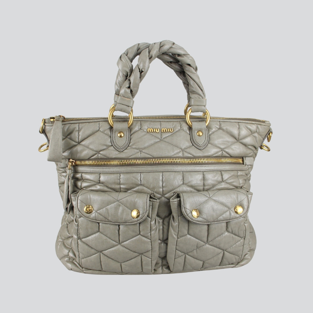 Gray Crossbody Quilting Leather Authentic Shoulder Bag