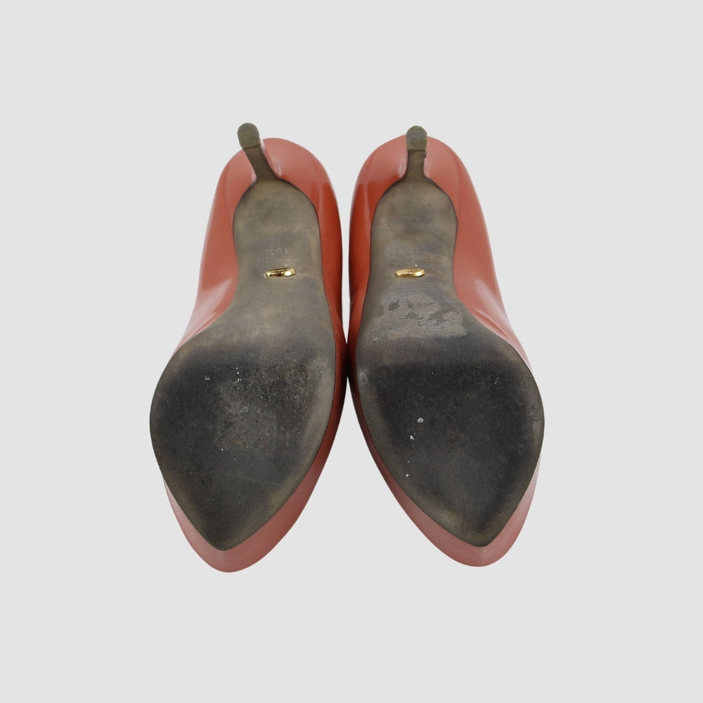 Leather Peep Toe Brick Pumps