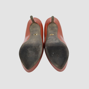 Leather Peep Toe Brick Pumps