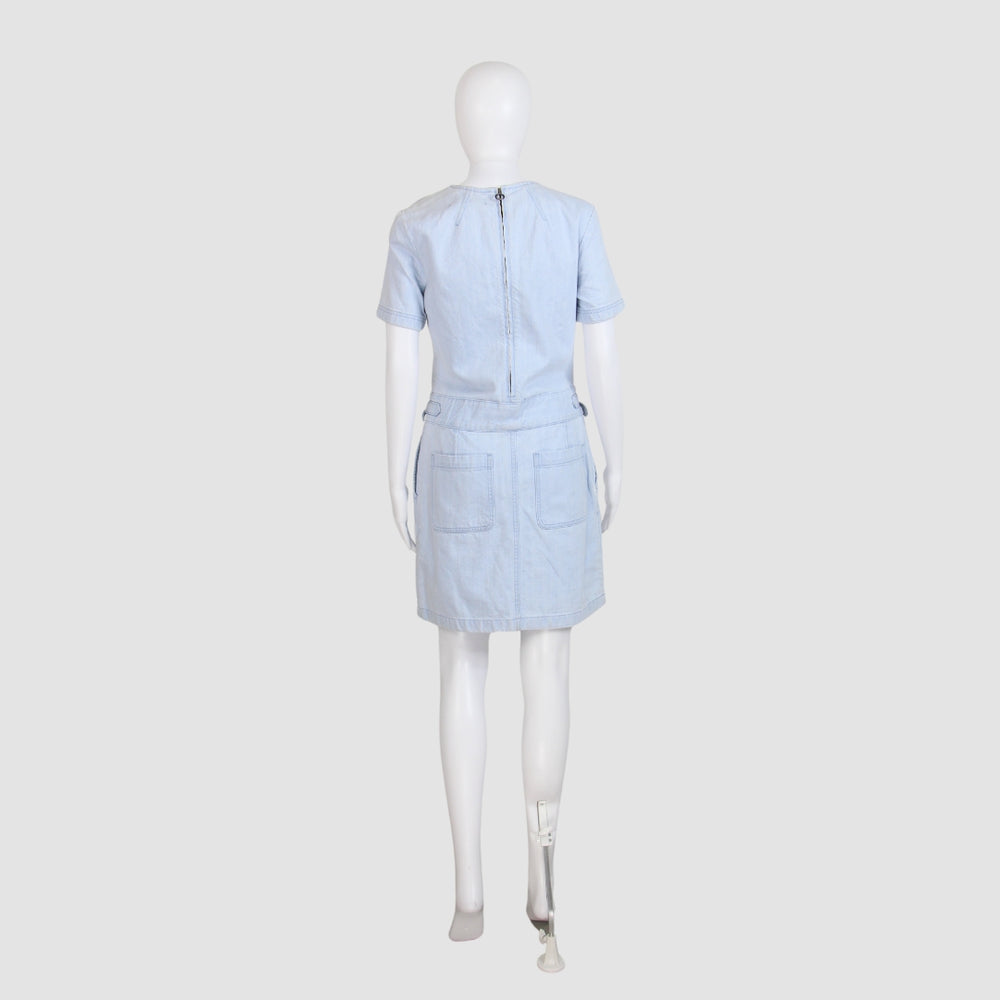Sunbleached Denim with Buckle Waist Shift Dress