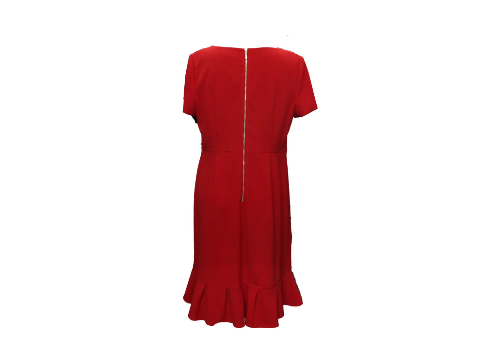 Calvin Klein Red Ruffle Trim Midi Dress
