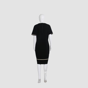 Black Square Neckline Short Sleeve Midi Dress