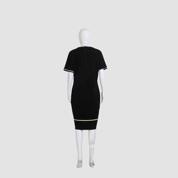 Black Square Neckline Short Sleeve Midi Dress
