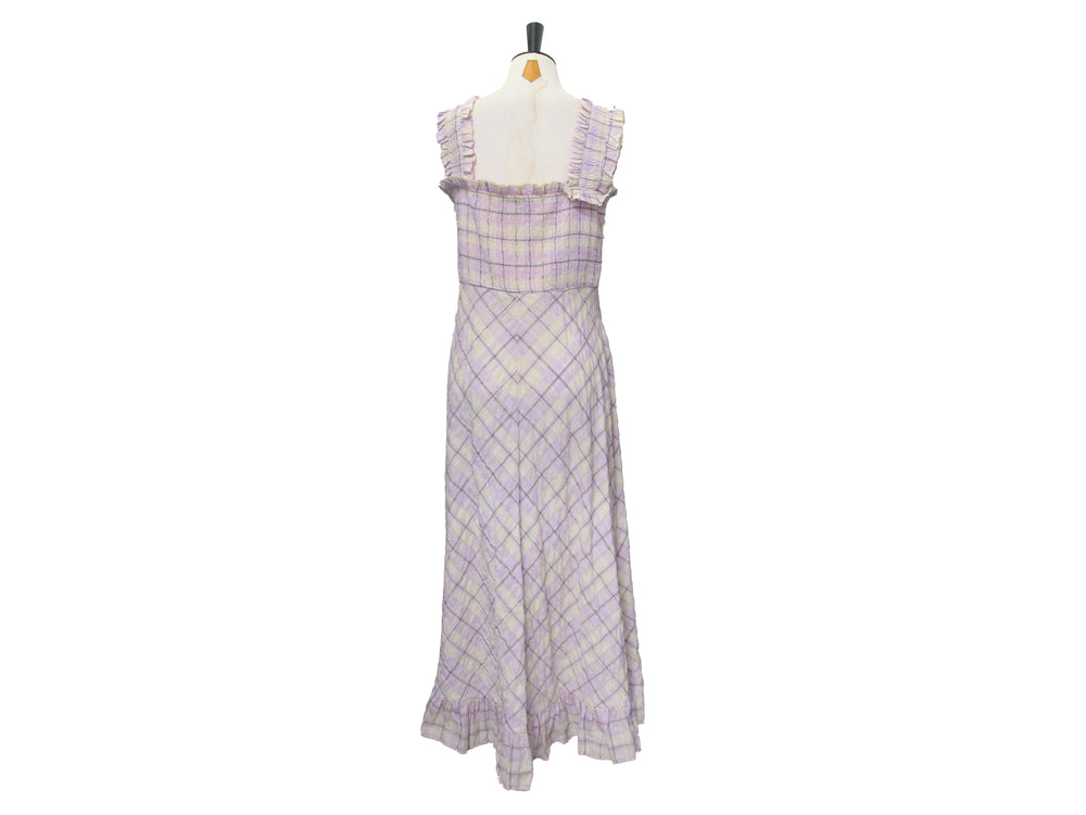 Ganni Purple & White Plaid Tiered Maxi Dress