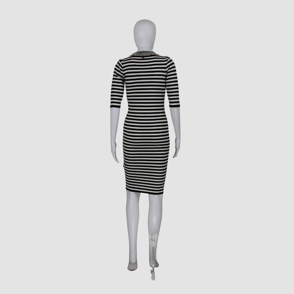 Black White Stripe Nero Star Mid Dress